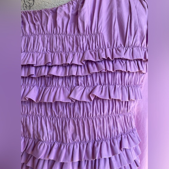 English Factory Purple Short Sleeve Cotton Blend Ruffle Detail Dress. - Picture 3 of 12